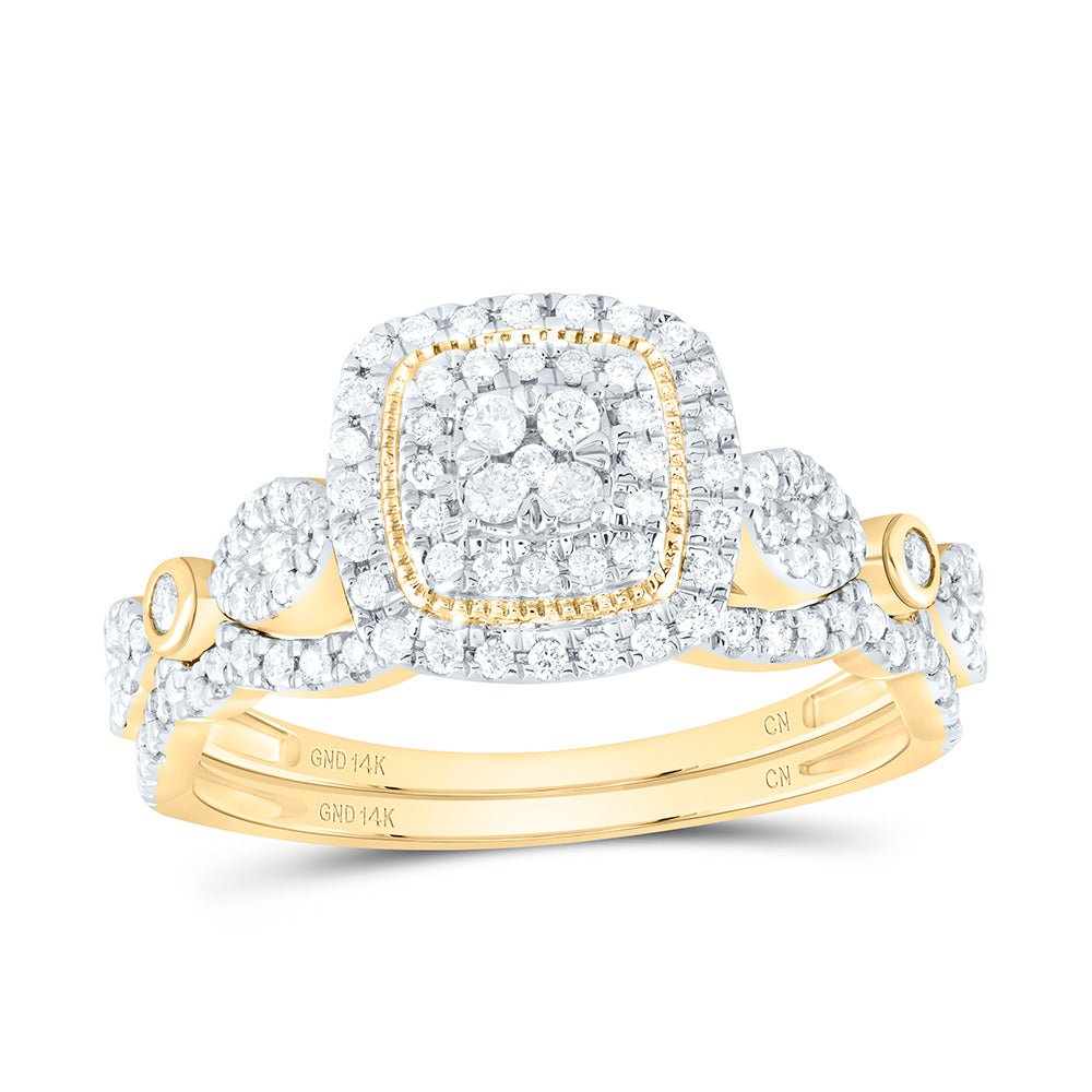 14K Yellow Gold Diamond Cushion Double Halo Bridal Set 1/2 Cttw - Splendid Jewellery