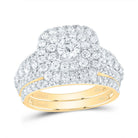 14K Yellow Gold Diamond Cushion Double Halo Bridal Set 2 Cttw - Splendid Jewellery