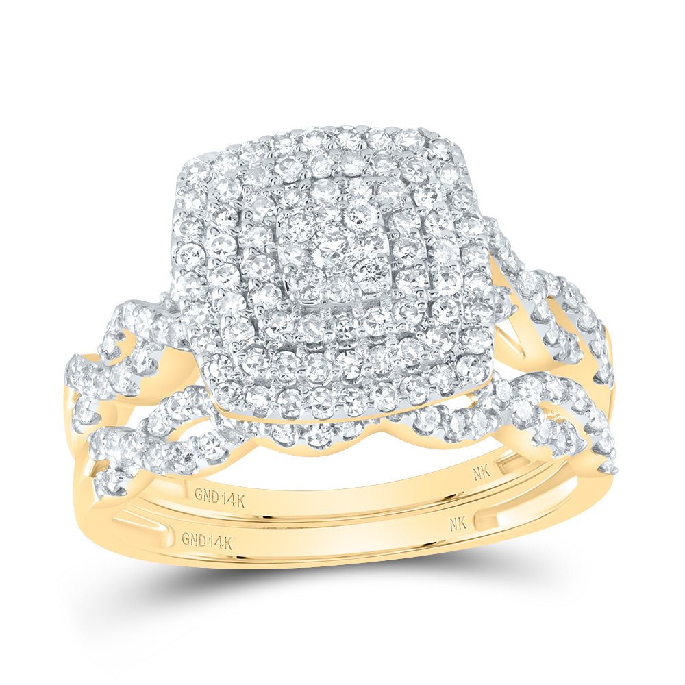 14K Yellow Gold Diamond Cushion Double Halo Bridal Set 3/4 Cttw - Splendid Jewellery