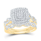 14K Yellow Gold Diamond Cushion Double Halo Bridal Set 3/4 Cttw - Splendid Jewellery