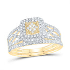 14K Yellow Gold Diamond Cushion Double Halo Bridal Set 5/8 Cttw - Splendid Jewellery