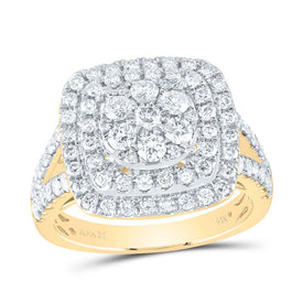 14K Yellow Gold Diamond Cushion Fashion Bridal Ring 1 3/8 Cttw - Splendid Jewellery
