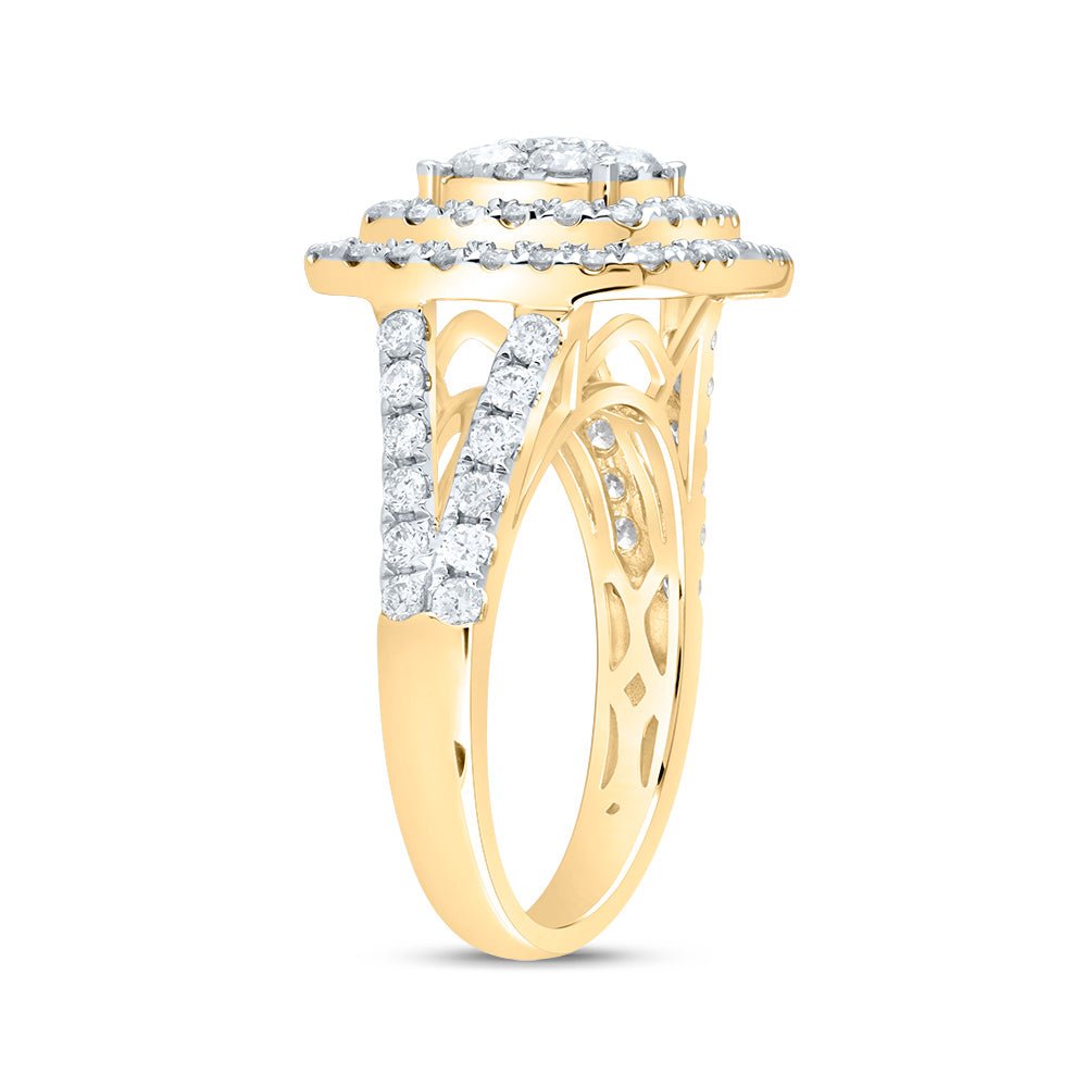 14K Yellow Gold Diamond Cushion Fashion Bridal Ring 1 3/8 Cttw - Splendid Jewellery