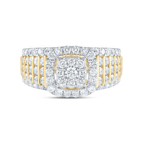 14K Yellow Gold Diamond Cushion Fashion Bridal Ring 1 5/8 Cttw - Splendid Jewellery