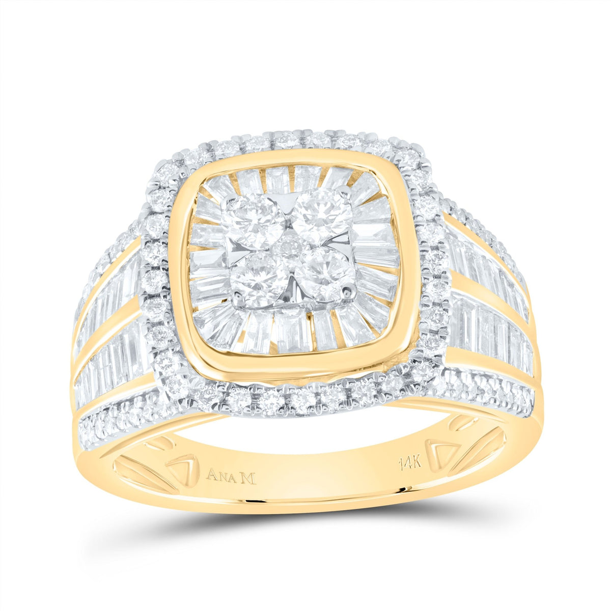 14K Yellow Gold Diamond Cushion Single Halo Bridal Ring 1 5/8 Cttw - Splendid Jewellery