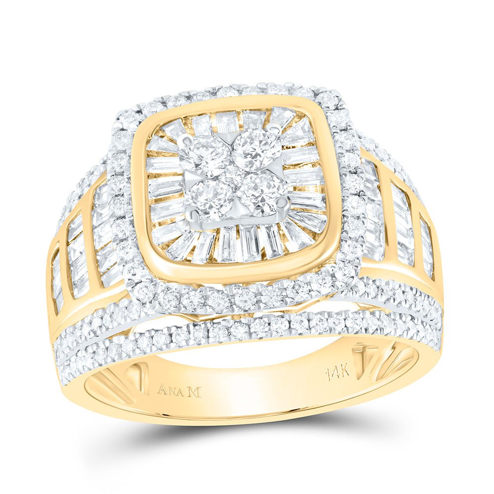 14K Yellow Gold Diamond Cushion Single Halo Bridal Ring 1 7/8 Cttw - Splendid Jewellery