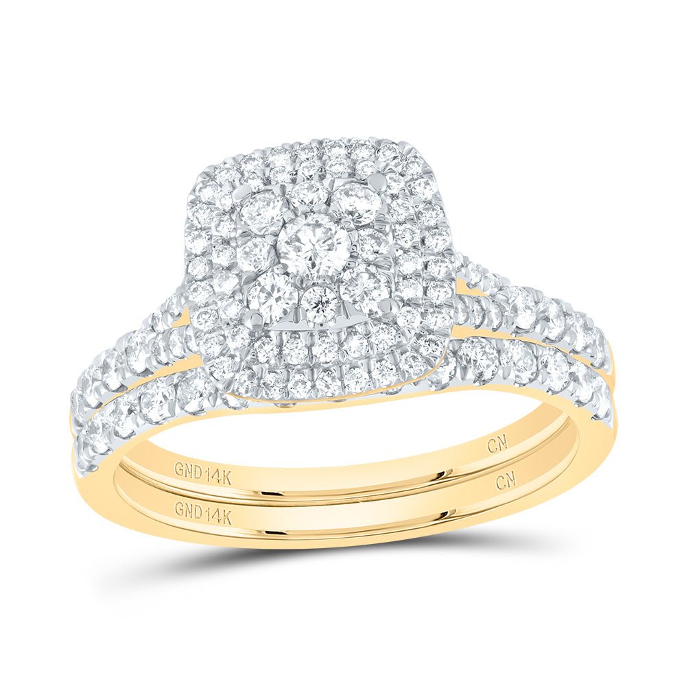 14K Yellow Gold Diamond Cushion Single Halo Bridal Set 1 Cttw - Splendid Jewellery