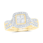 14K Yellow Gold Diamond Cushion Single Halo Bridal Set 1/2 Cttw - Splendid Jewellery