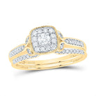 14K Yellow Gold Diamond Cushion Single Halo Bridal Set 1/3 Cttw - Splendid Jewellery