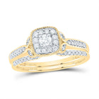 14K Yellow Gold Diamond Cushion Single Halo Bridal Set 1/3 Cttw - Splendid Jewellery