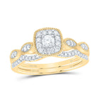 14K Yellow Gold Diamond Cushion Single Halo Bridal Set 1/3 Cttw - Splendid Jewellery
