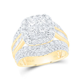 14K Yellow Gold Diamond Cushion Single Halo Bridal Set 3 Cttw - Splendid Jewellery