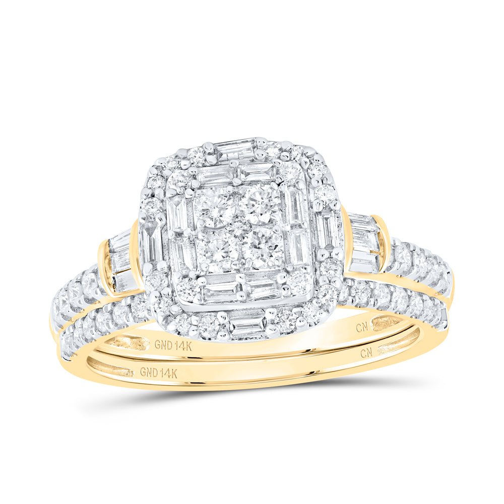 14K Yellow Gold Diamond Cushion Single Halo Bridal Set 3/4 Cttw - Splendid Jewellery