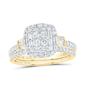 14K Yellow Gold Diamond Cushion Single Halo Bridal Set 3/4 Cttw - Splendid Jewellery
