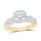 14K Yellow Gold Diamond Cushion Single Halo Bridal Set 3/4 Cttw - Splendid Jewellery