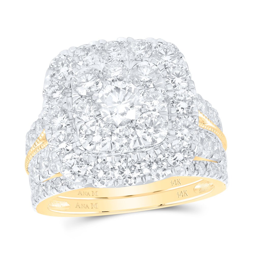 14K Yellow Gold Diamond Cushion Single Halo Bridal Set 4 Cttw - Splendid Jewellery