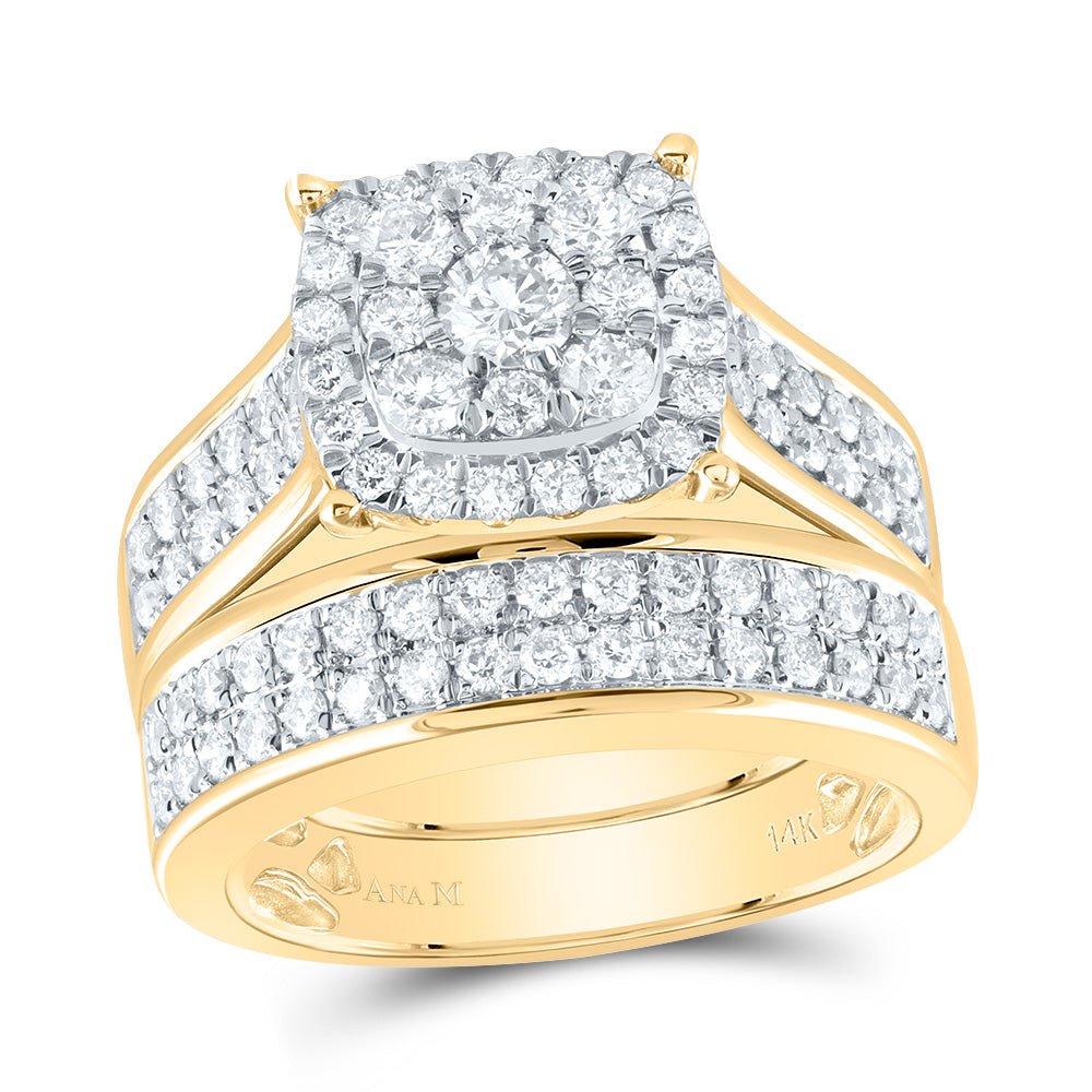 14K Yellow Gold Diamond Cushion Trio Ring Set 2 3/8 Cttw - Splendid Jewellery
