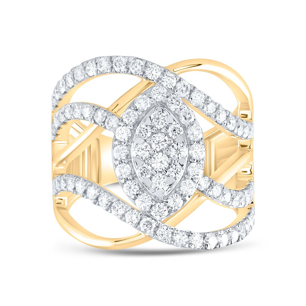 14K Yellow Gold Diamond Designer Ring 1 1/2 Cttw - Splendid Jewellery