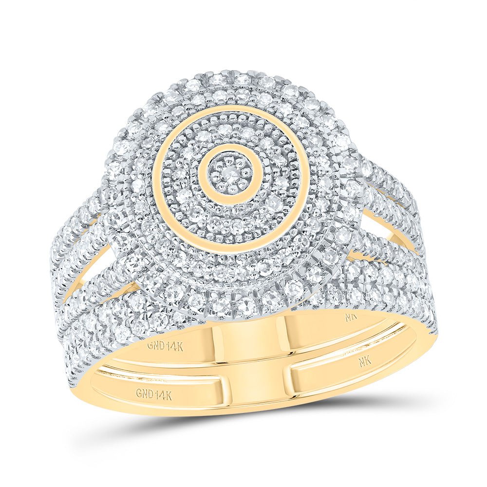 14K Yellow Gold Diamond Doubel Halo Bridal Set 5/8 Cttw - Splendid Jewellery