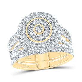 14K Yellow Gold Diamond Doubel Halo Bridal Set 5/8 Cttw - Splendid Jewellery