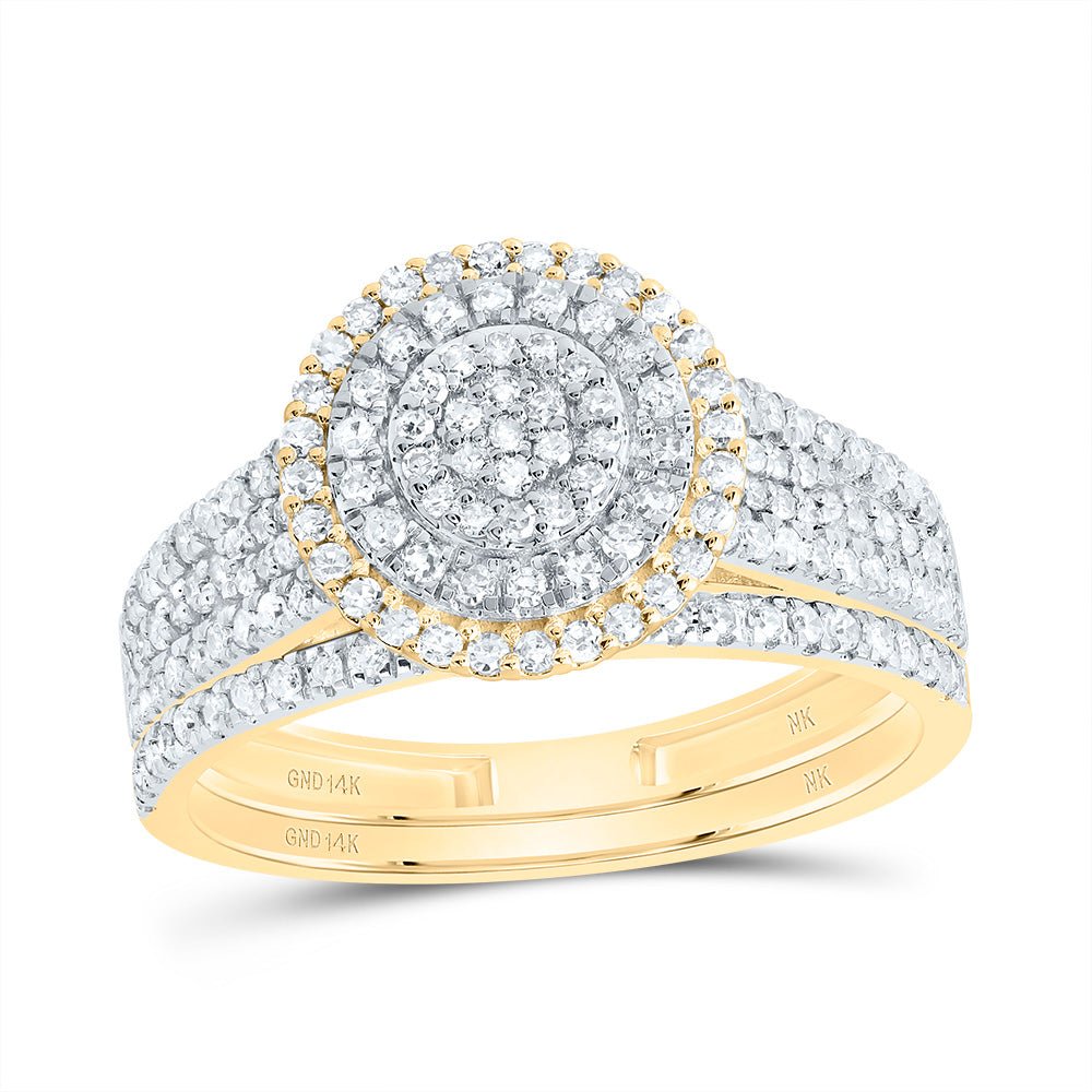 14K Yellow Gold Diamond Doubel Halo Bridal Set 5/8 Cttw - Splendid Jewellery