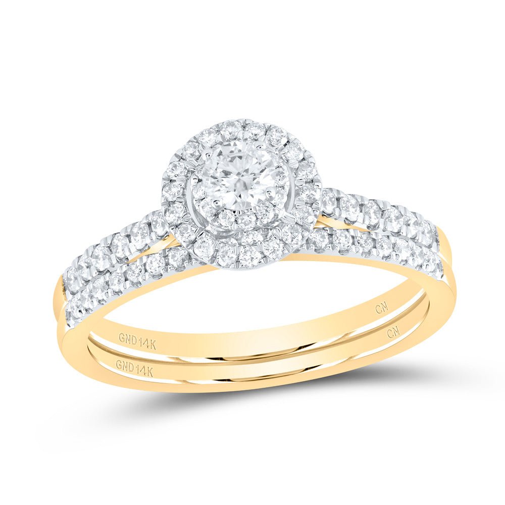 14K Yellow Gold Diamond Double Halo Bridal Set 1/2 Cttw - Splendid Jewellery