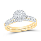 14K Yellow Gold Diamond Double Halo Bridal Set 1/2 Cttw - Splendid Jewellery
