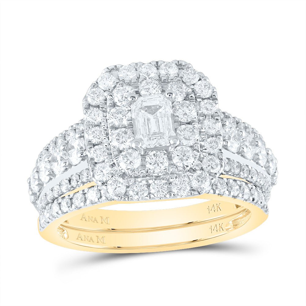14K Yellow Gold Diamond Double Halo Bridal Set 2 Cttw - Splendid Jewellery