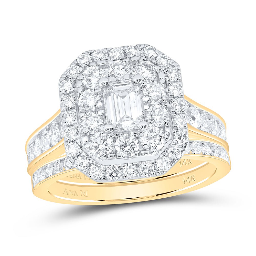 14K Yellow Gold Diamond Double Halo Bridal Set 2 Cttw - Splendid Jewellery