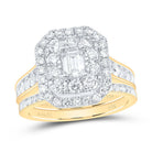 14K Yellow Gold Diamond Double Halo Bridal Set 2 Cttw - Splendid Jewellery