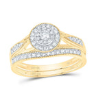 14K Yellow Gold Diamond Double Halo Bridal Set 3/8 Cttw - Splendid Jewellery