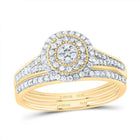 14K Yellow Gold Diamond Double Halo Bridal Set 3/8 Cttw - Splendid Jewellery