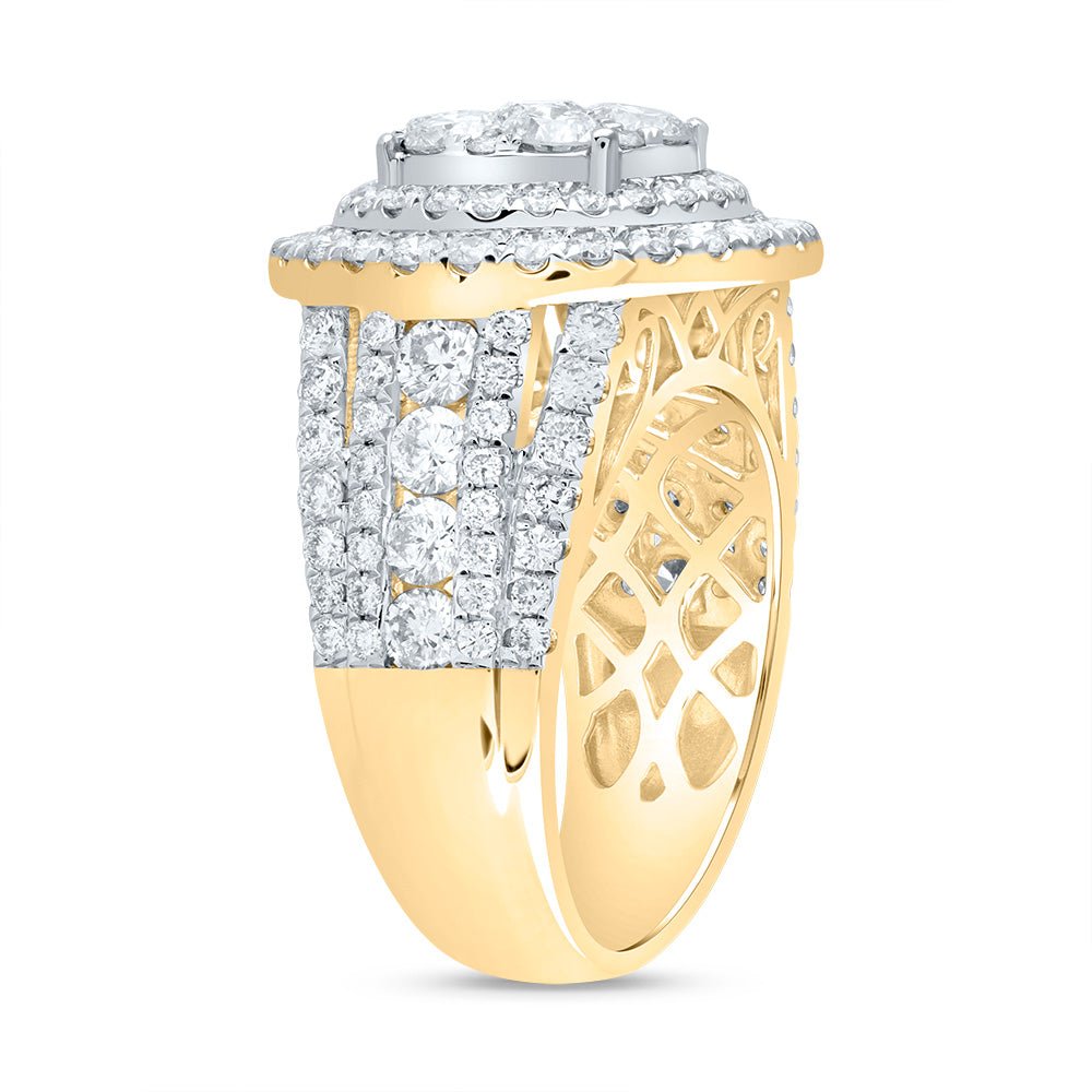 14K Yellow Gold Diamond Double Halo Fashion Bridal Ring 3 Cttw - Splendid Jewellery