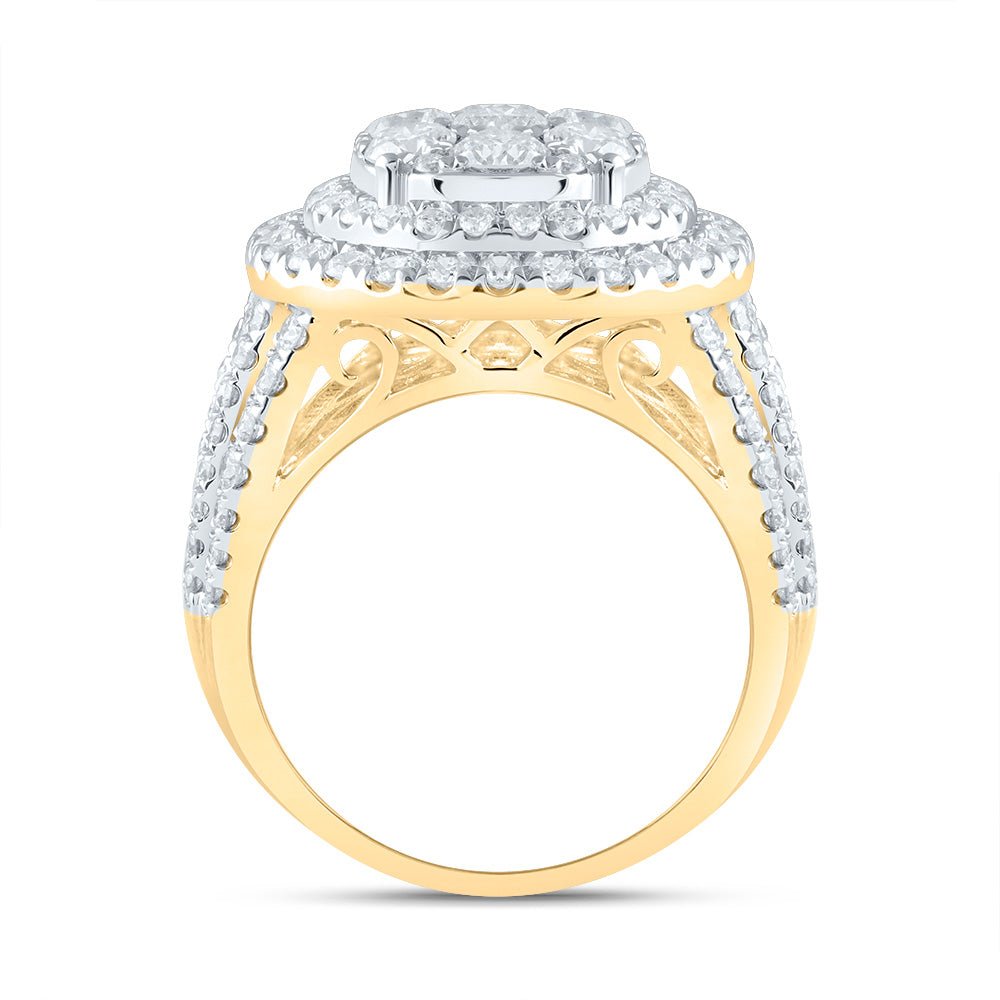 14K Yellow Gold Diamond Double Halo Fashion Bridal Ring 3 Cttw - Splendid Jewellery