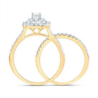 14K Yellow Gold Diamond Double Halo Fashion Bridal Set 1 Cttw - Splendid Jewellery