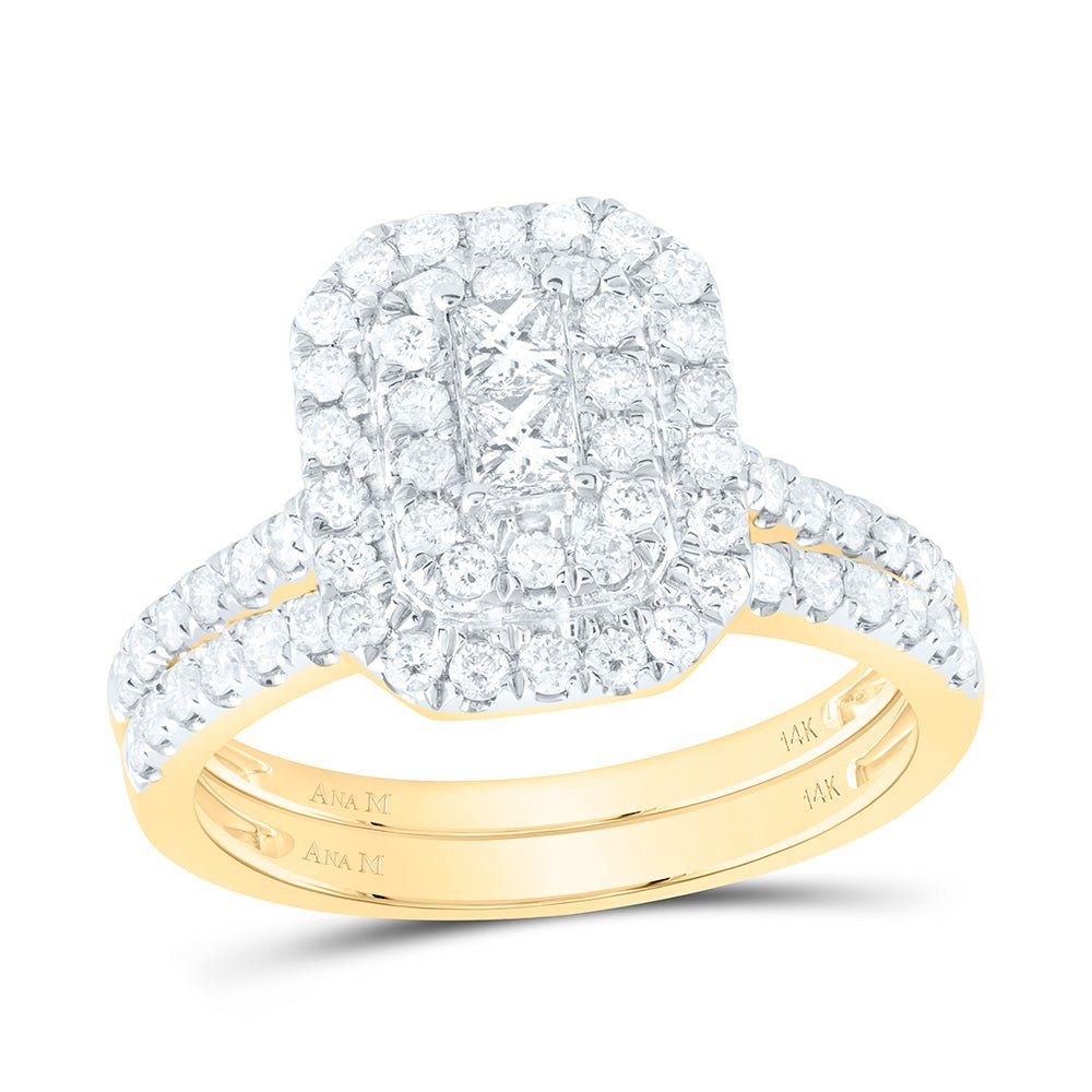 14K Yellow Gold Diamond Double Halo Fashion Bridal Set 1 Cttw - Splendid Jewellery