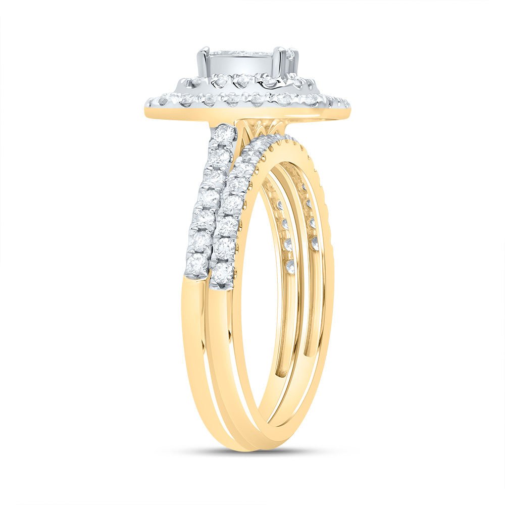 14K Yellow Gold Diamond Double Halo Fashion Bridal Set 1 Cttw - Splendid Jewellery