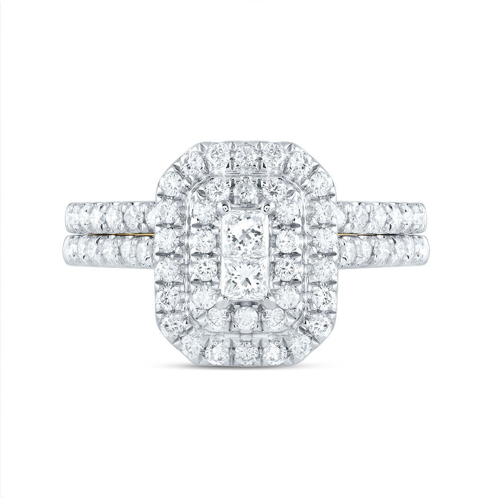 14K Yellow Gold Diamond Double Halo Fashion Bridal Set 1 Cttw - Splendid Jewellery