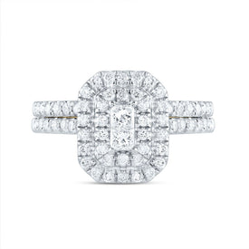 14K Yellow Gold Diamond Double Halo Fashion Bridal Set 1 Cttw - Splendid Jewellery