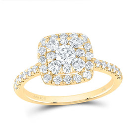 14K Yellow Gold Diamond Elite Cushion Single Halo Bridal Ring 1 Cttw - Splendid Jewellery