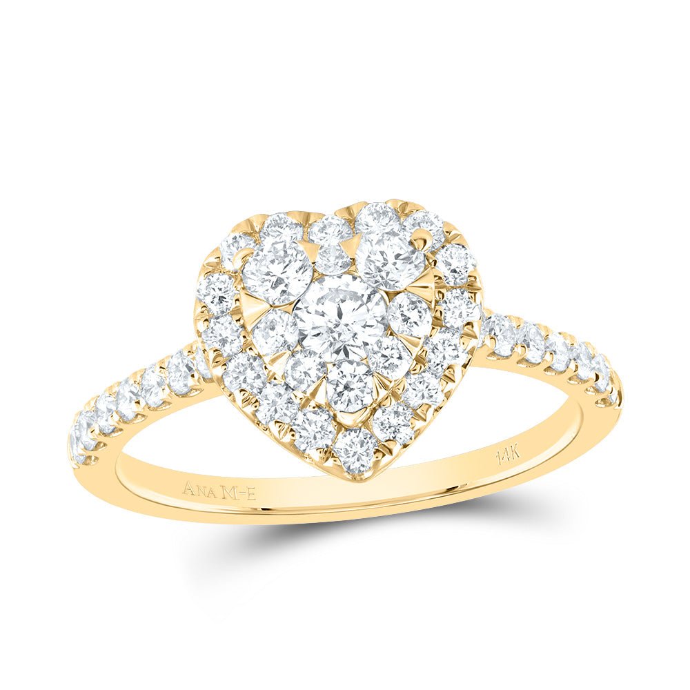 14K Yellow Gold Diamond Elite Heart Single Halo Bridal Ring 7/8 Cttw - Splendid Jewellery
