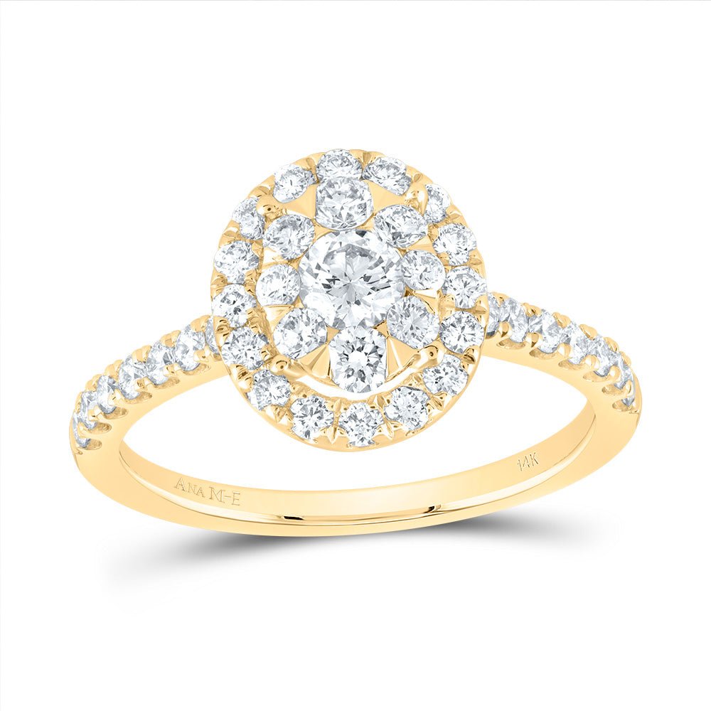 14K Yellow Gold Diamond Elite Oval Single Halo Bridal Ring 1 Cttw - Splendid Jewellery