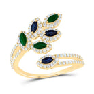 14K Yellow Gold Diamond Emerald and Blue Sapphire Gemstone Ring 1/2 Cttw - Splendid Jewellery