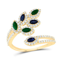 Load image into Gallery viewer, 14K Yellow Gold Diamond Emerald and Blue Sapphire Gemstone Ring 1/2 Cttw - Splendid Jewellery