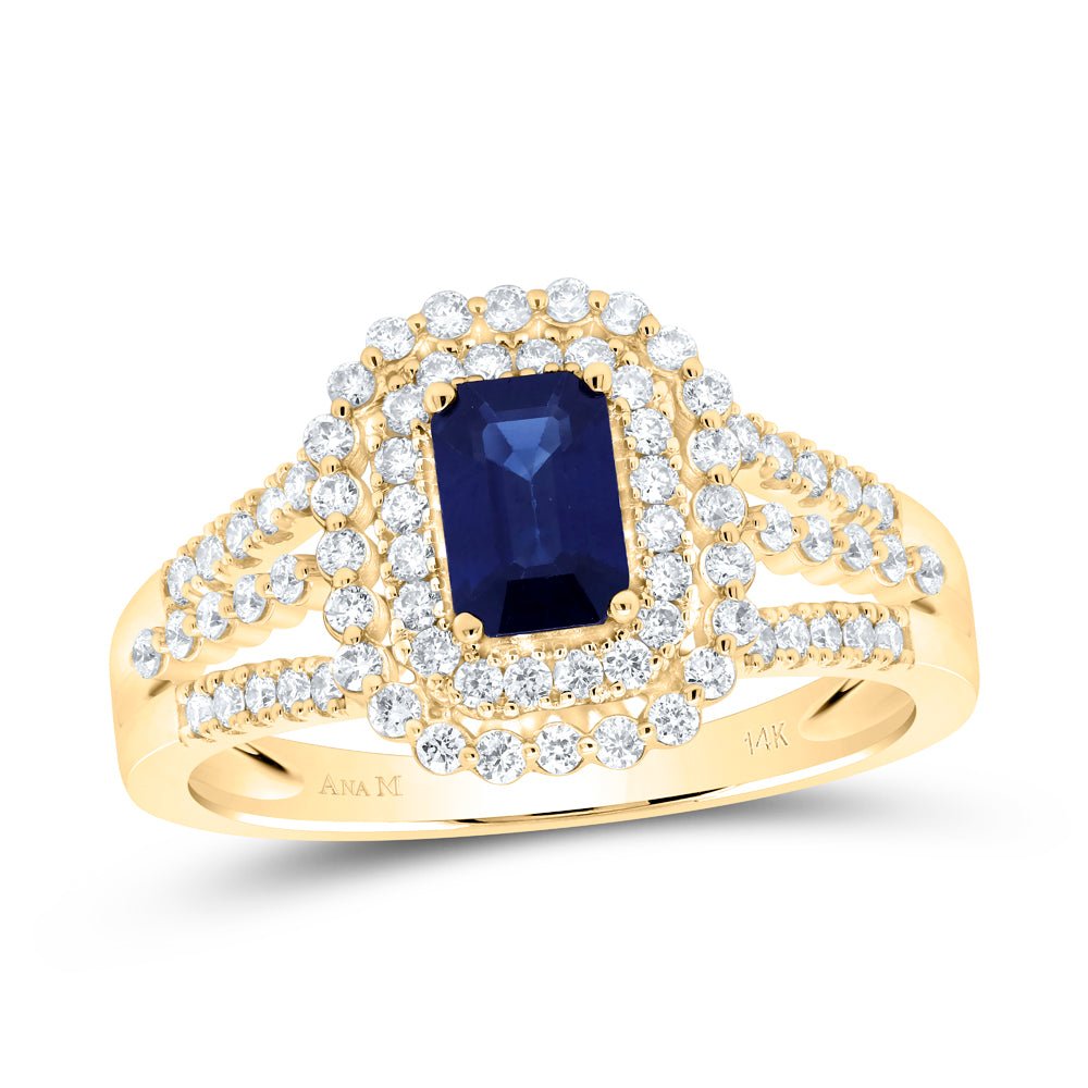 14K Yellow Gold Diamond Emerald Blue Sapphire Gemstone Ring 1/2 Cttw - Splendid Jewellery