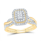 14K Yellow Gold Diamond Emerald Double Halo Bridal Set 1/2 Cttw - Splendid Jewellery