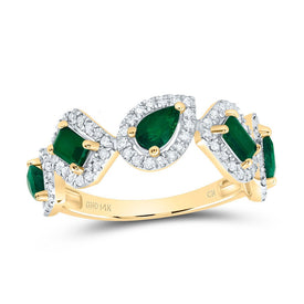 14K Yellow Gold Diamond Emerald Emerald Gemstone Designer Ring 1/3 Cttw - Splendid Jewellery