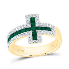 Load image into Gallery viewer, 14K Yellow Gold Diamond Emerald Gemstone Cross Ring 1/3 Cttw - Splendid Jewellery