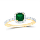 14K Yellow Gold Diamond Emerald Gemstone Cushion Ring 1/4 Cttw - Splendid Jewellery
