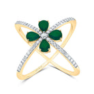 14K Yellow Gold Diamond Emerald Gemstone Designer Ring 1/3 Cttw - Splendid Jewellery
